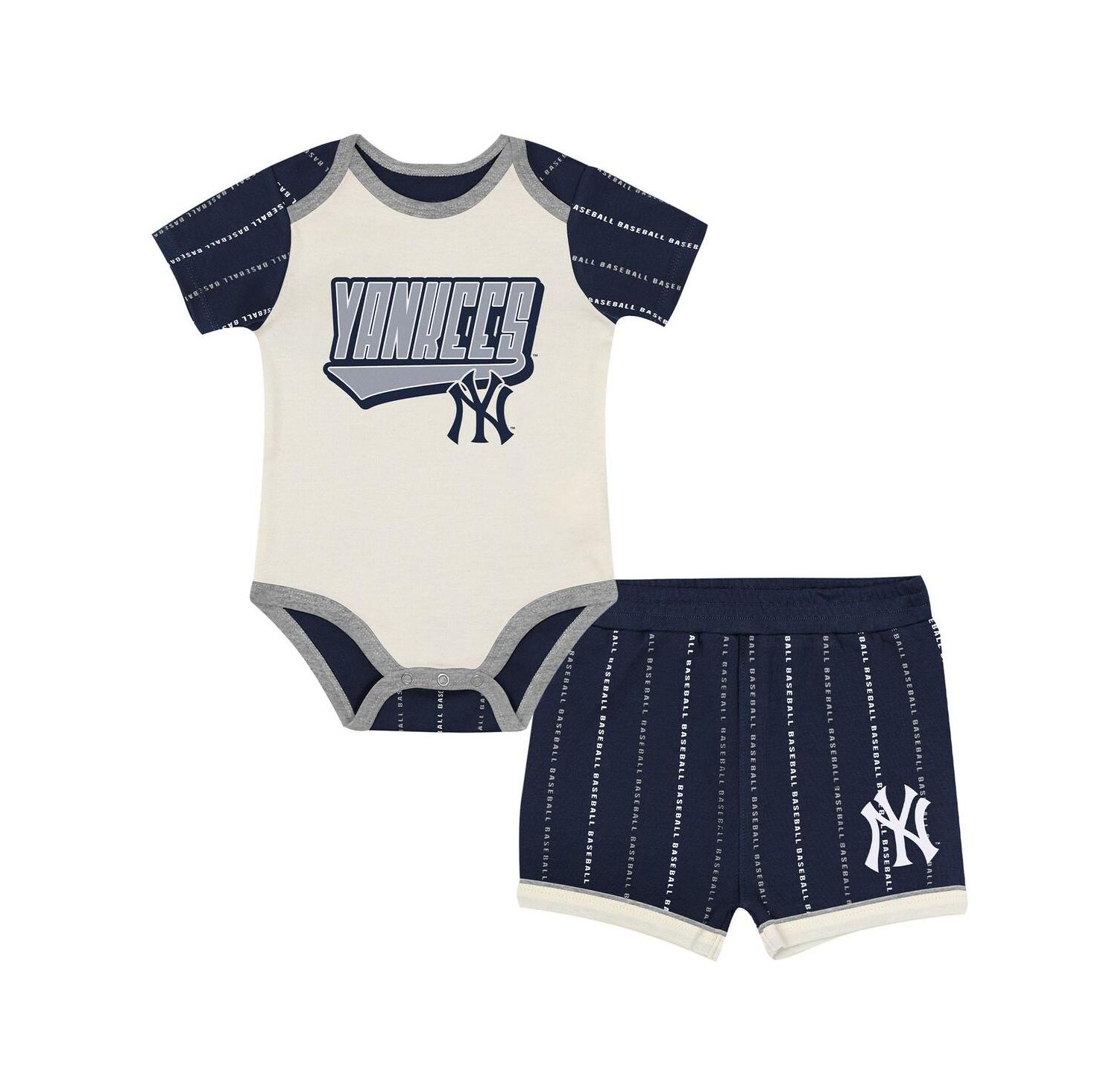 Baby Boys and Girls 2-Piece White/Navy New York Yankees Lead Run Diaper Cover Bodysuit and Shorts Set