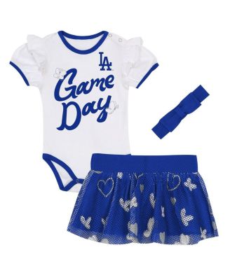 Baby Boys and Girls 3-Piece White/Blue Los Angeles Dodgers Bodysuit, Headband and Skirt Set