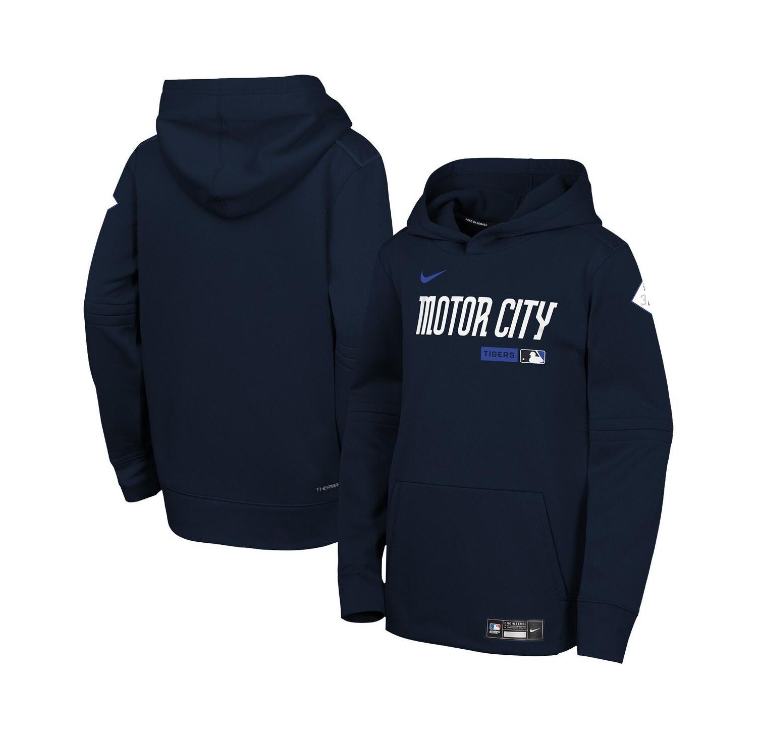 Big Boys and Girls Navy Detroit Tigers Authentic Collection City Connect Therma-FIT Hoodie
