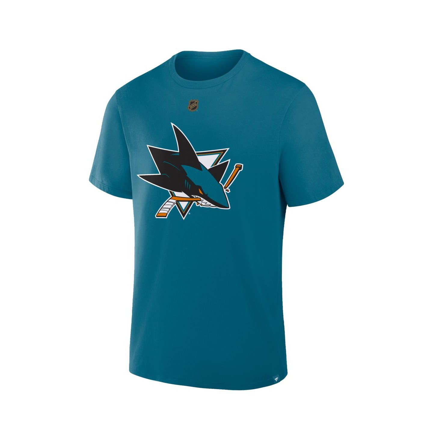 Мужская футболка Fanatics Michael Misa Teal San Jose Sharks Authentic Stack Name & Number — фото 2