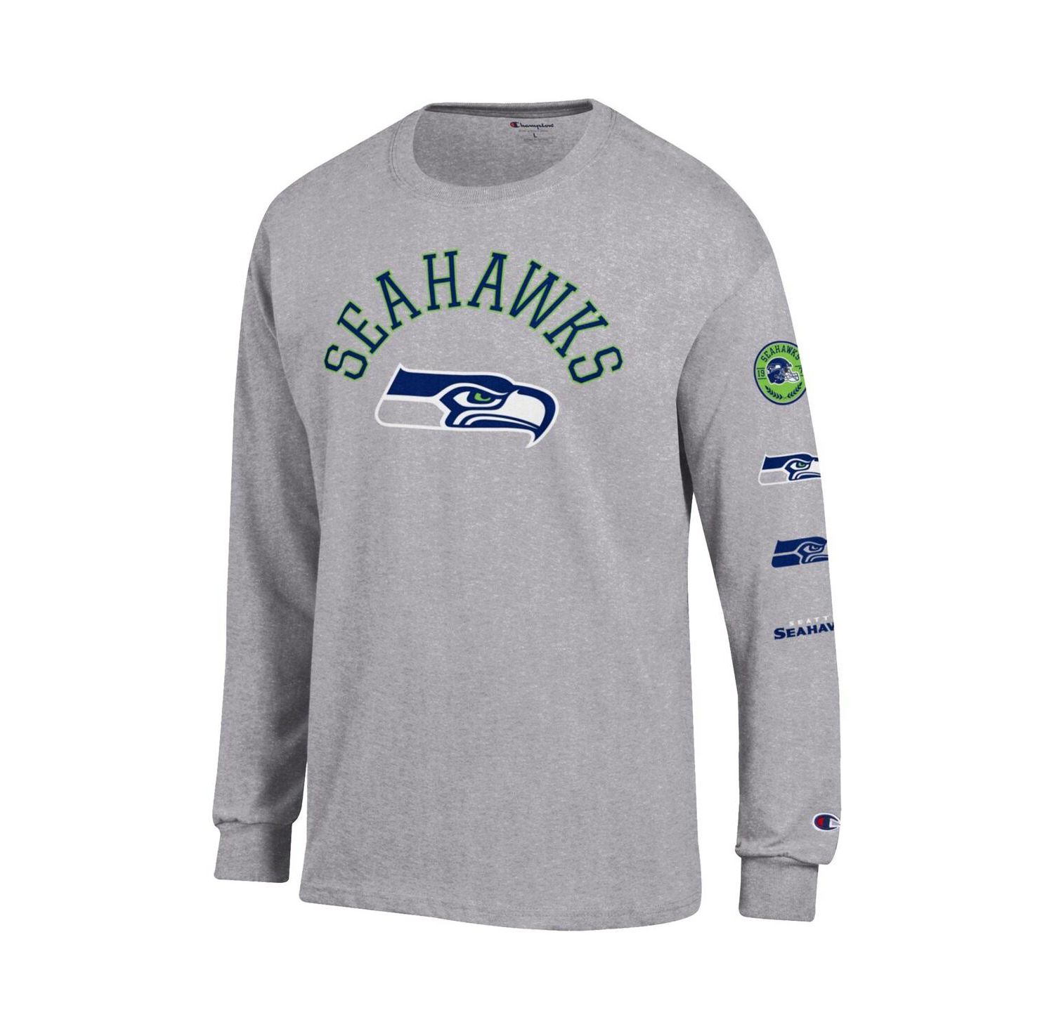 Men's Heather Gray Seattle Seahawks Seal Long Sleeve T-Shirt