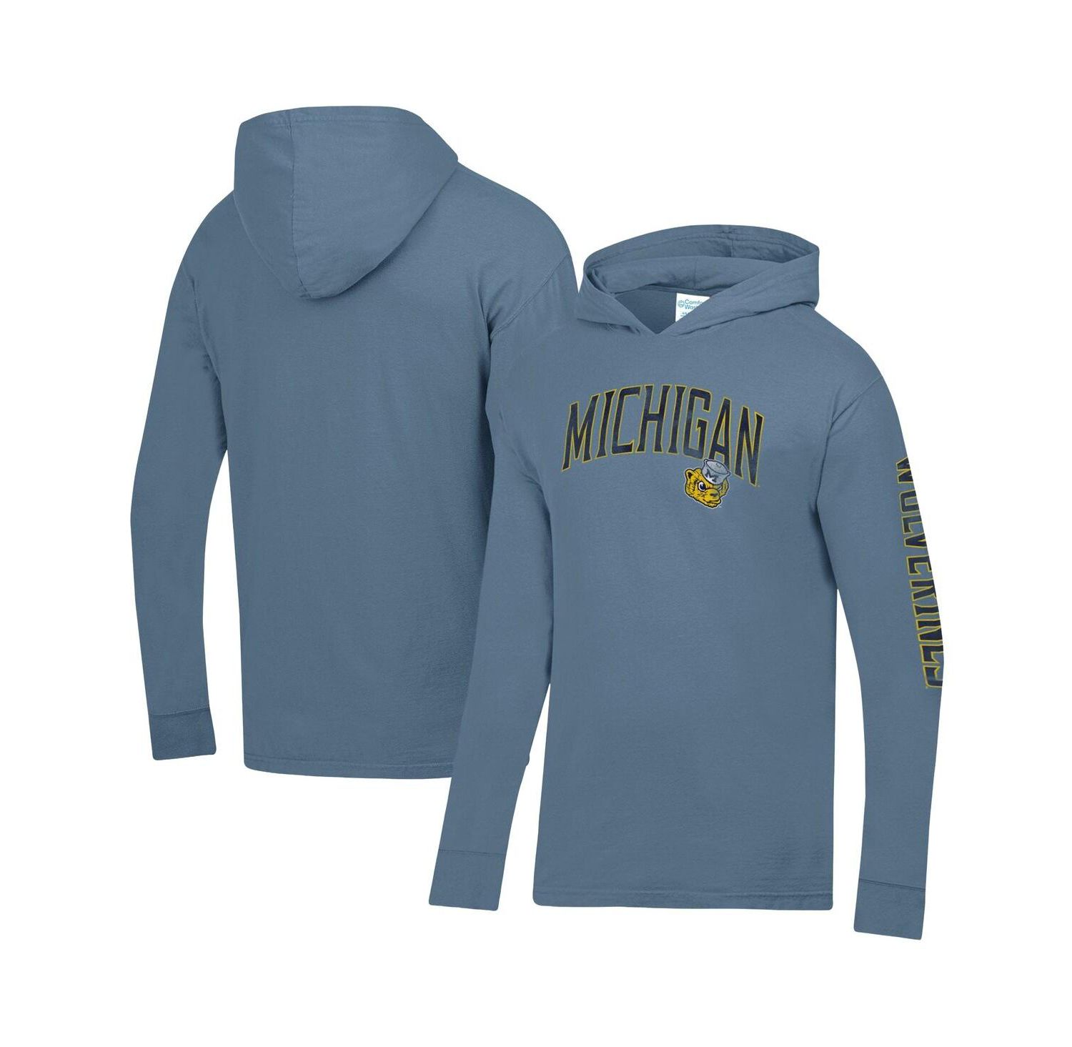 Men's Blue Michigan Wolverines Long Sleeve Hooded T-Shirt