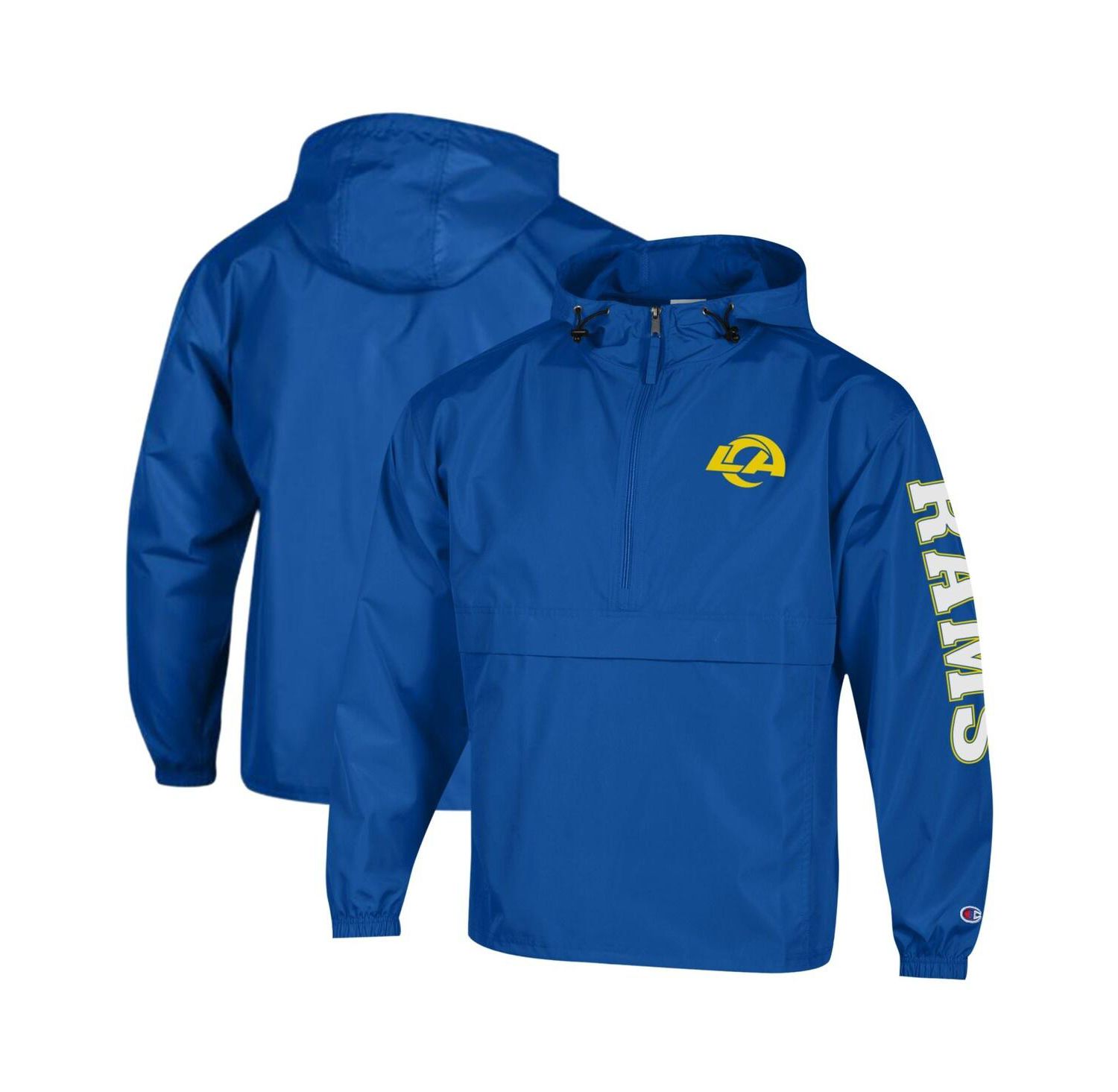 Men's Royal Los Angeles Rams Packable Hooded Windbreaker Half-Zip Jacket