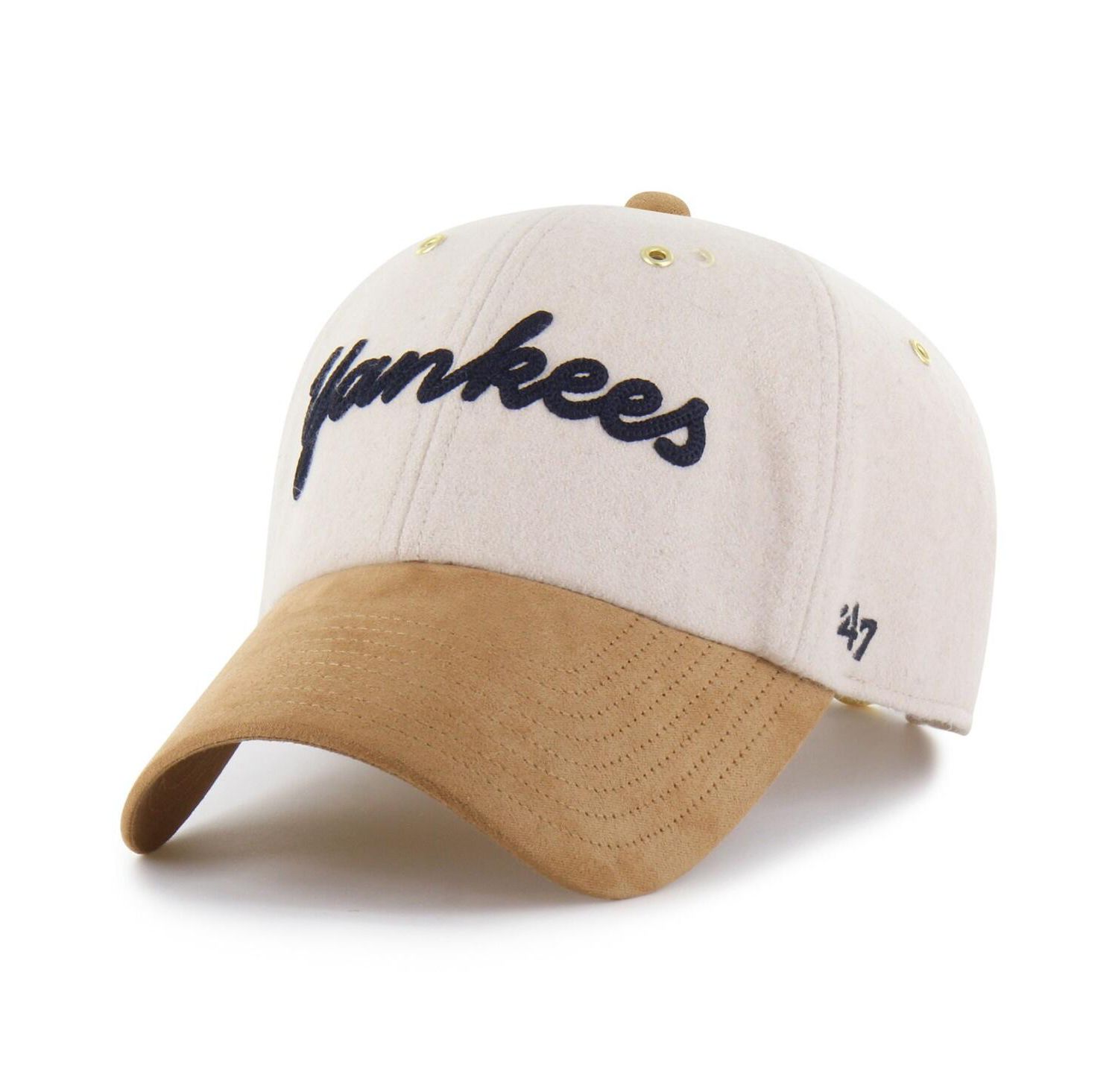 Мужская шляпа Stoney Clover Lane X с натуральным/коричневым принтом New York Yankees Script Charm Clean Up с регулируемой шляпой