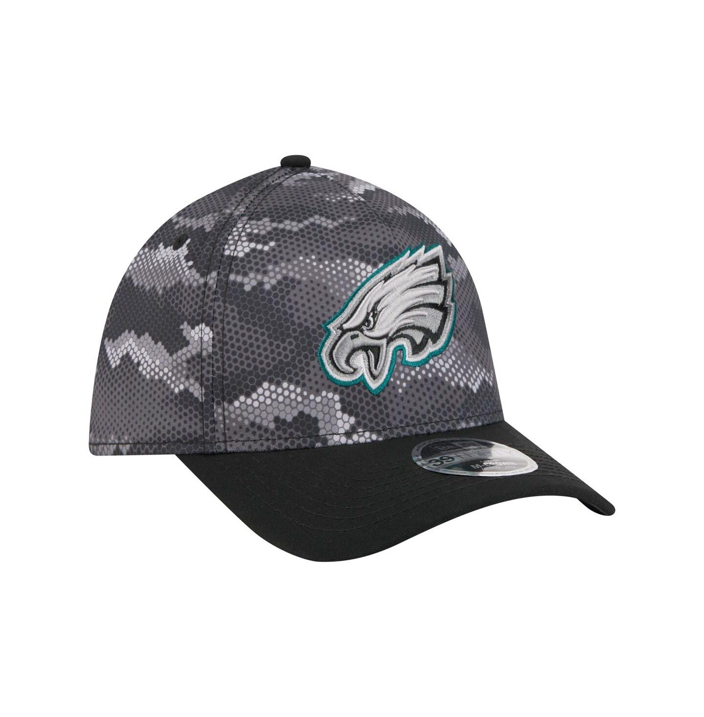 Мужская кепка New Era Black Philadelphia Eagles Camo A-Frame 39THIRTY Flex Hat — фото 3