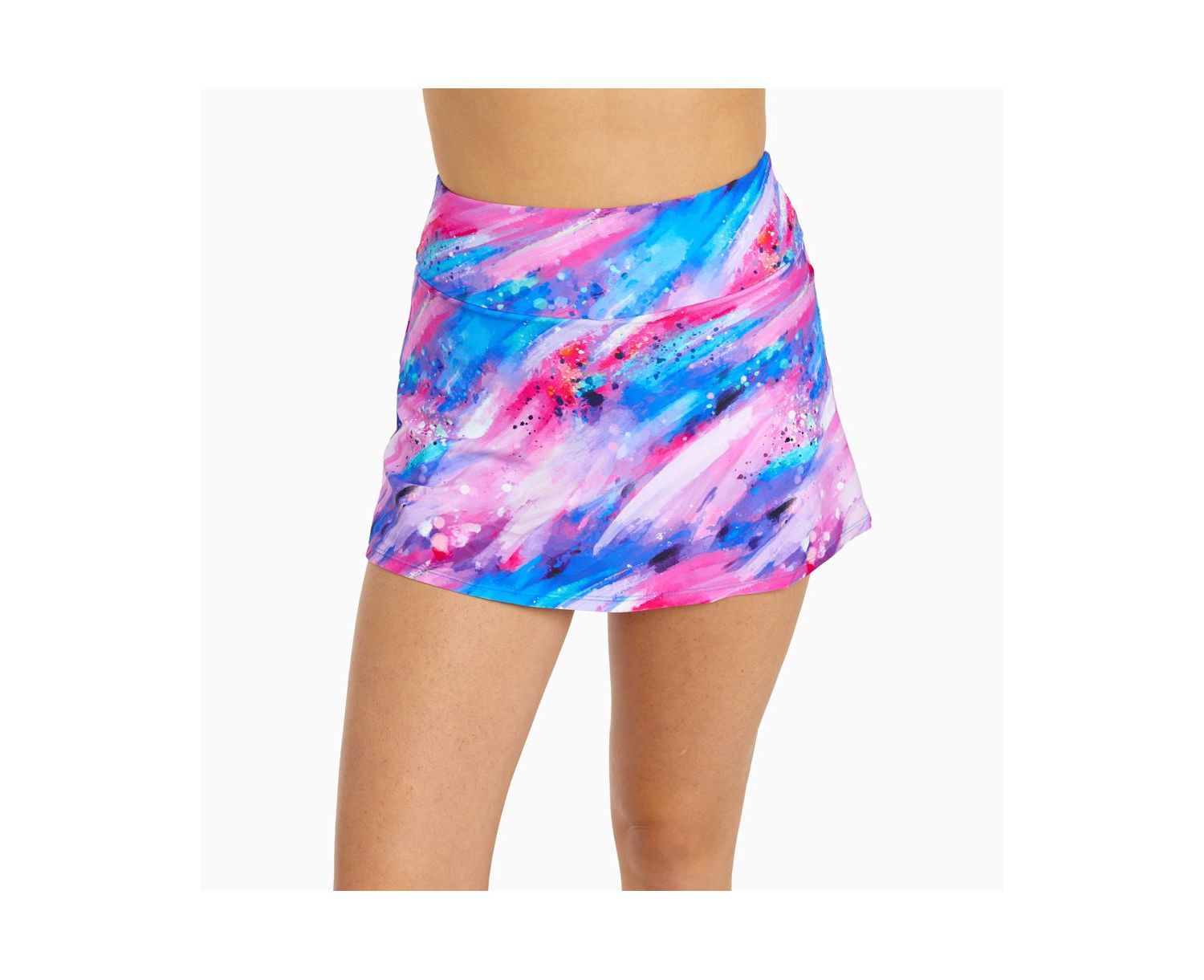 Plus Size Chlorine Resistant High Waisted Mini Swim Skirt With Shorts