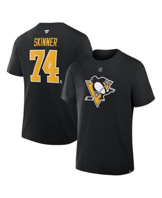 Men's Stuart Skinner Black Pittsburgh Penguins Authentic Stack Name & Number T-Shirt