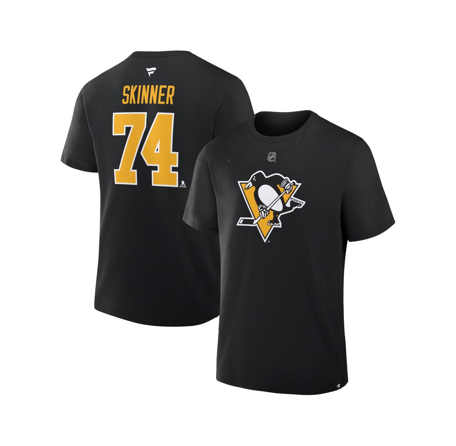 Men's Stuart Skinner Black Pittsburgh Penguins Authentic Stack Name & Number T-Shirt