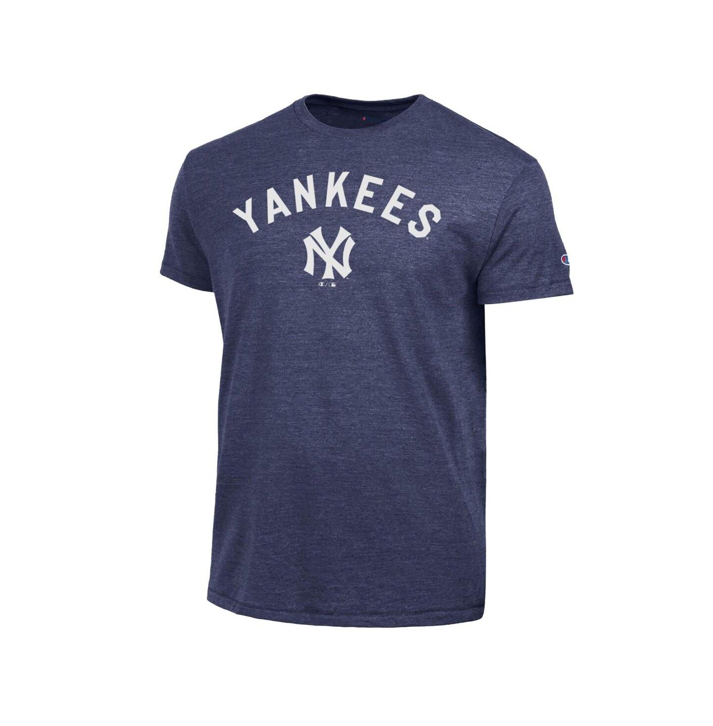 Мужская футболка Champion Navy New York Yankees Cooperstown Wordmark Lockup Tri-Blend — фото 2