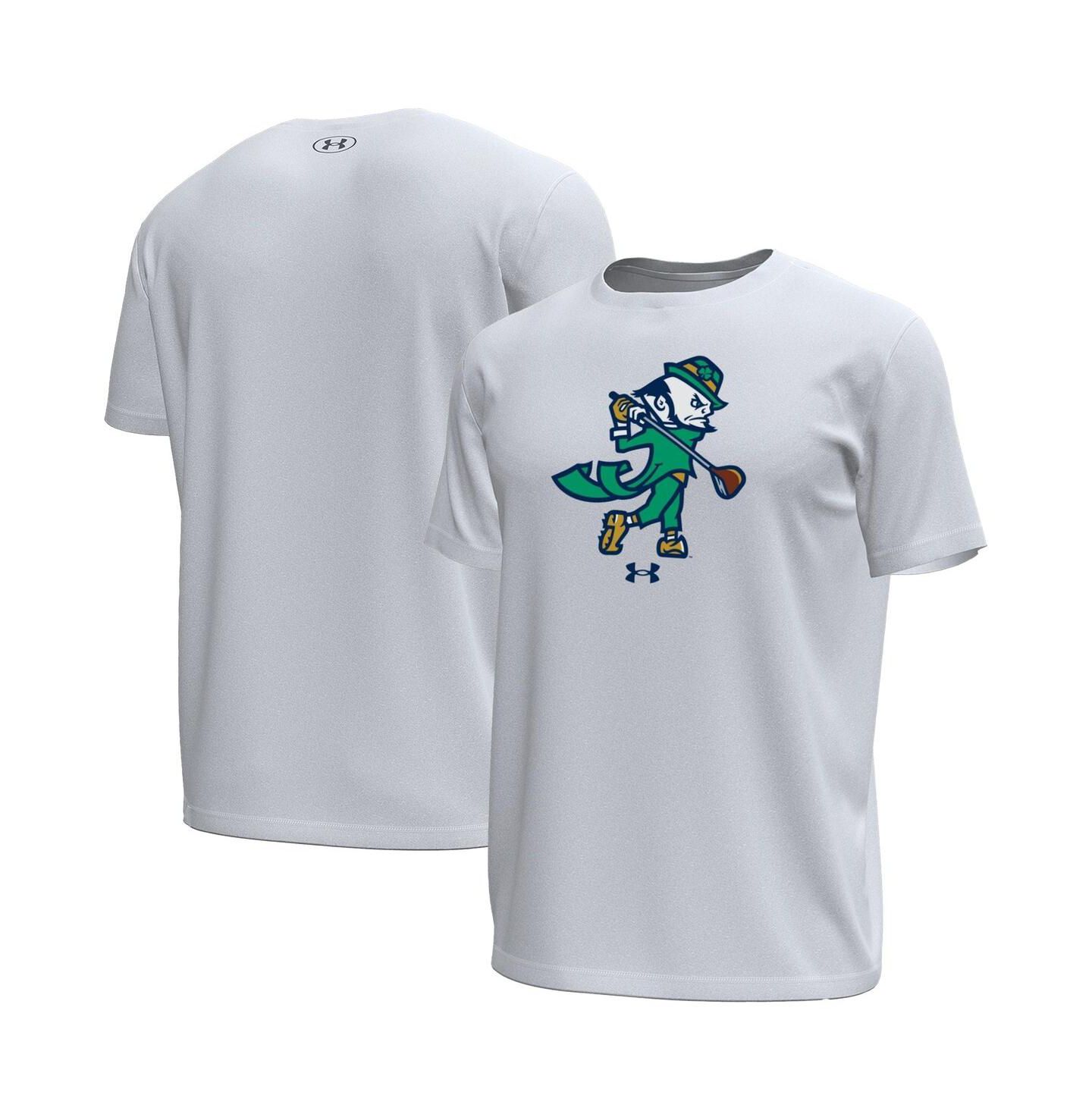 Мужская футболка Under Armour White Notre Dame Fighting Irish Golf Leprechaun Tech Stretch — фото 1