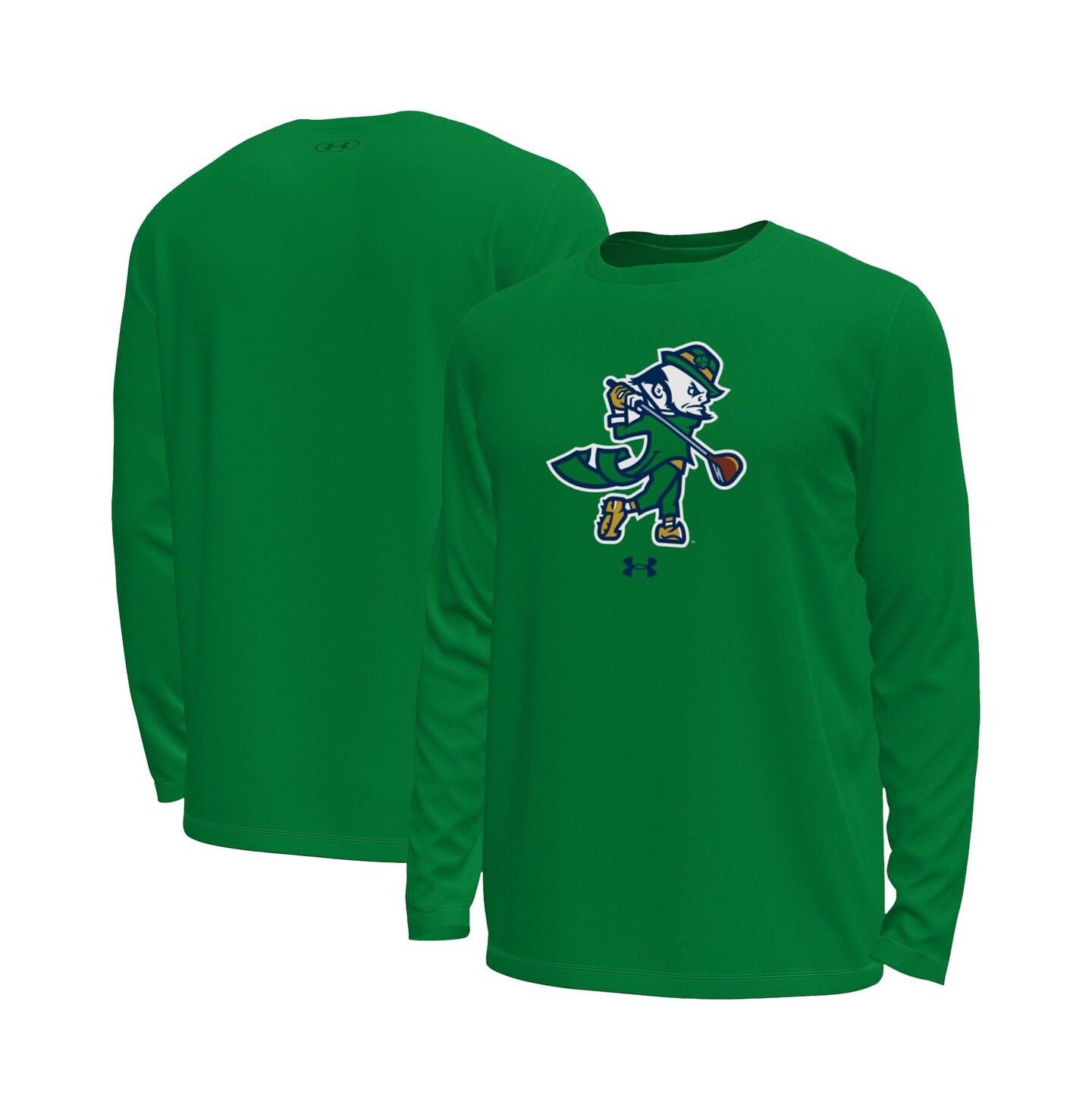 Мужская футболка Under Armour Kelly Green Notre Dame Fighting Irish Golf Leprechaun Tech Stretch Long Sleeve — фото 1