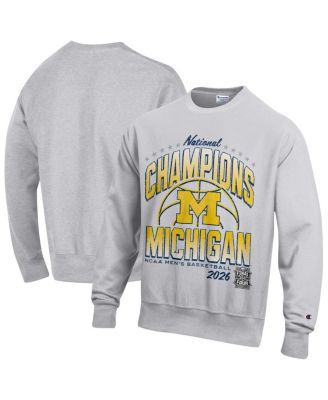 Men's Gray Michigan Wolverines 2026 NCAA Men's Basketball National Champions Reverse Weave Sweatshirt