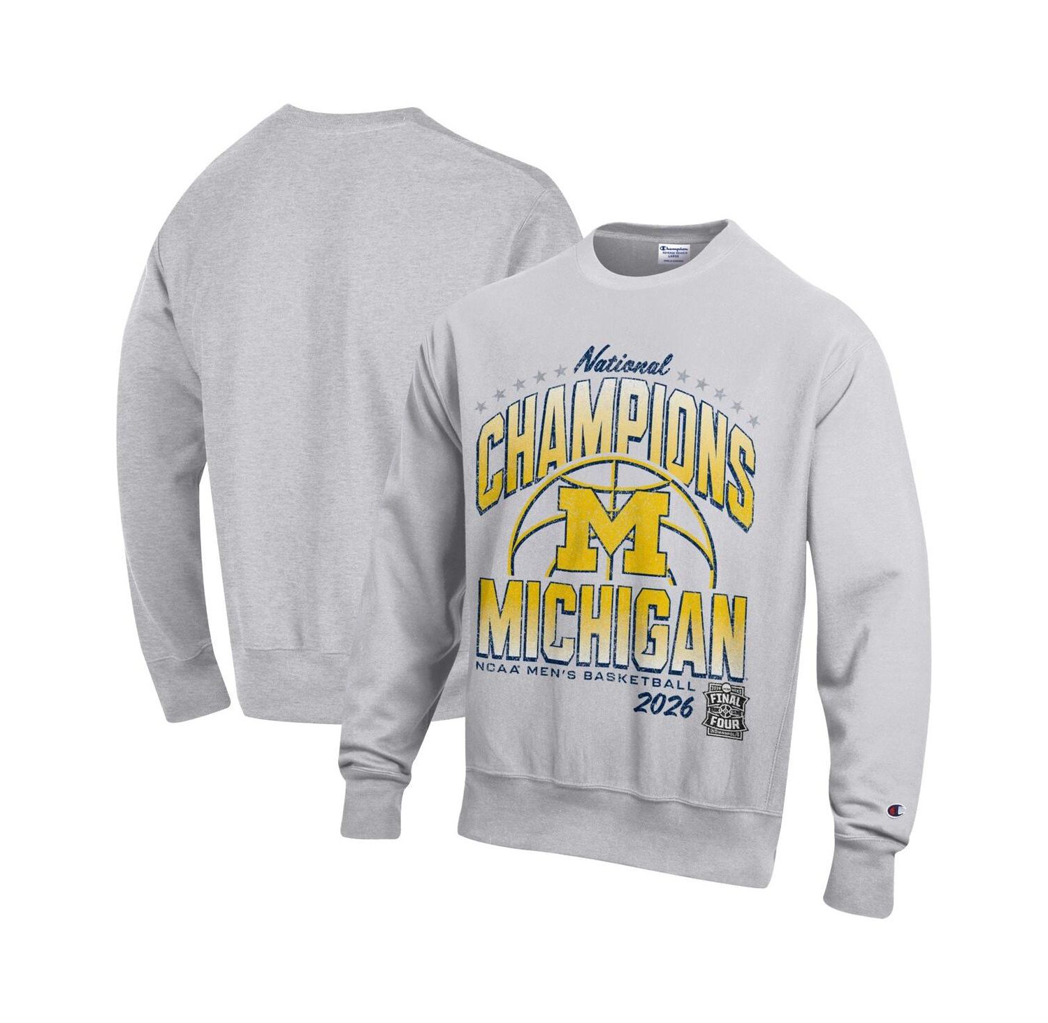Men's Gray Michigan Wolverines 2026 NCAA Men's Basketball National Champions Reverse Weave Sweatshirt