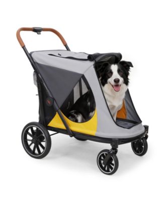 92 LBS Capacity Heavy Duty Dog Stroller, Dual Entry, Panoramic Window, All-Terrain EVA Wheels, One-Click Folding, Brake