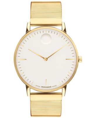 Unisex Movado Face Swiss Quartz Ionic Plated Light Yellow Gold Steel Watch 41mm