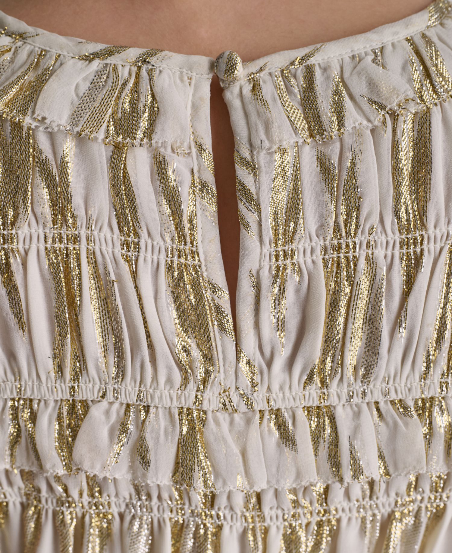 Women's Sleeveless Smocked Gold Foil Ruffle Mini Dress