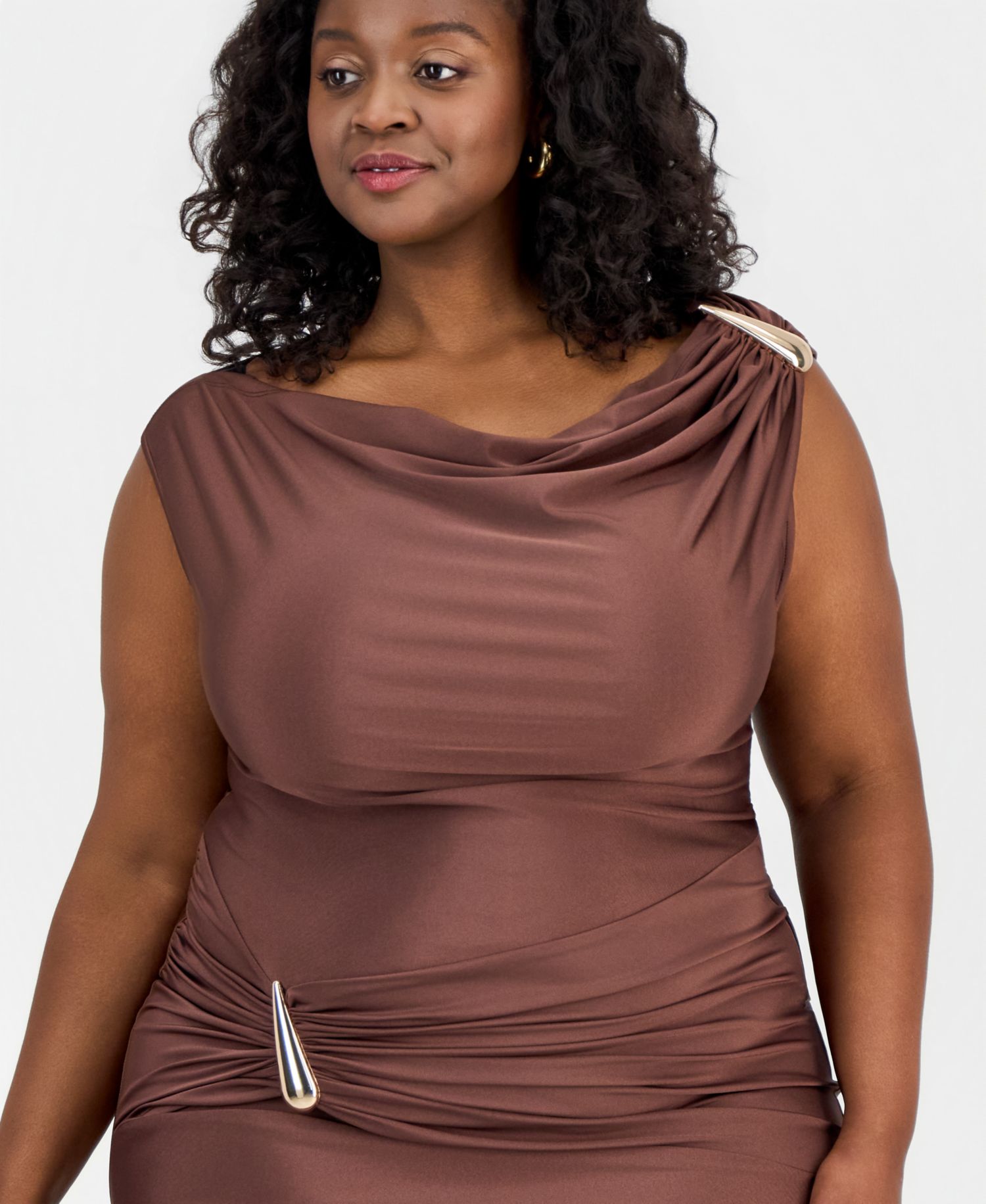 Trendy Plus Size Hardware Draped Bodycon Dress