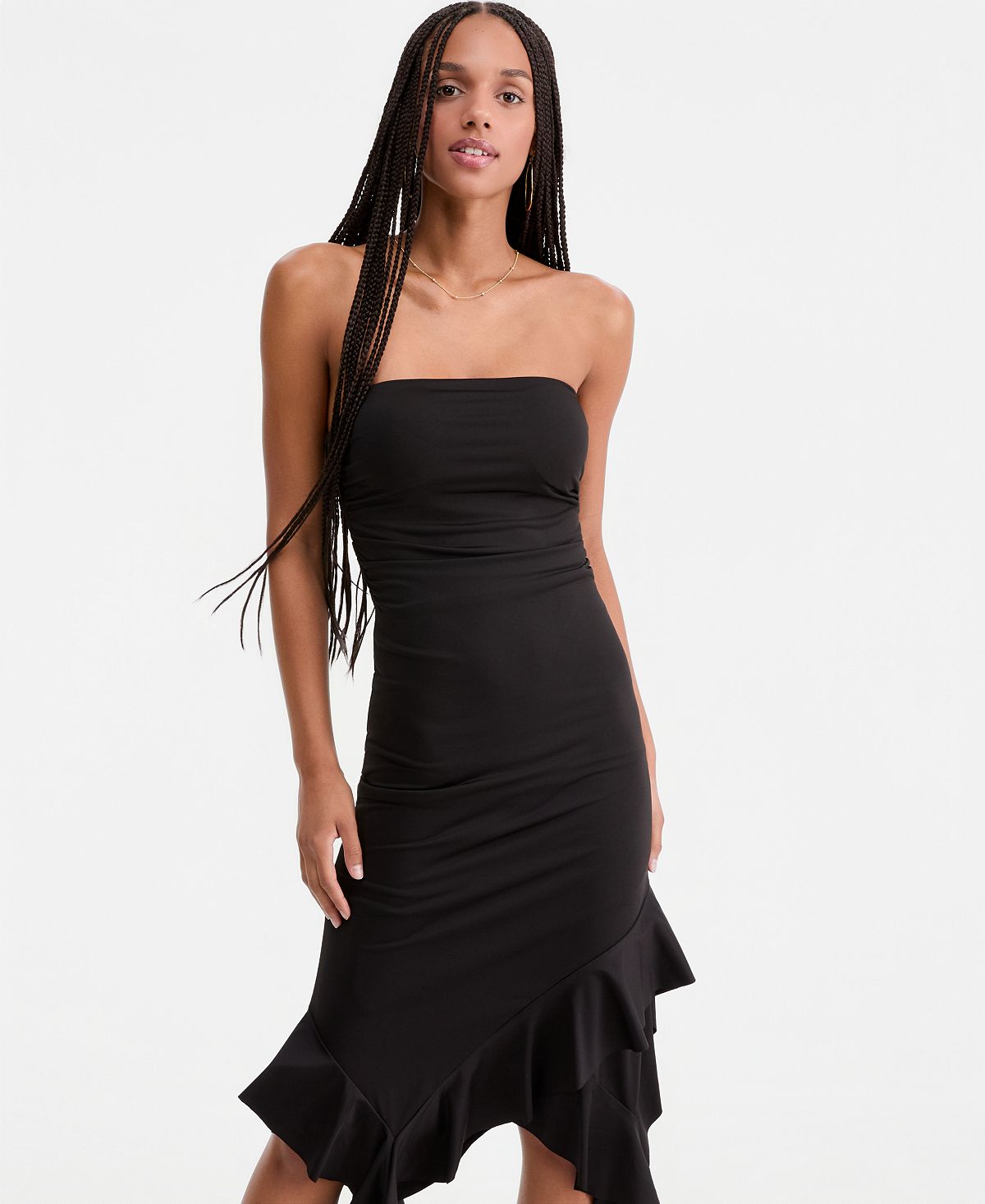 KATIA RAE Women's Strapless Ruffled Asymmetric Midi Dress view 3 — MAYCSS fashion products