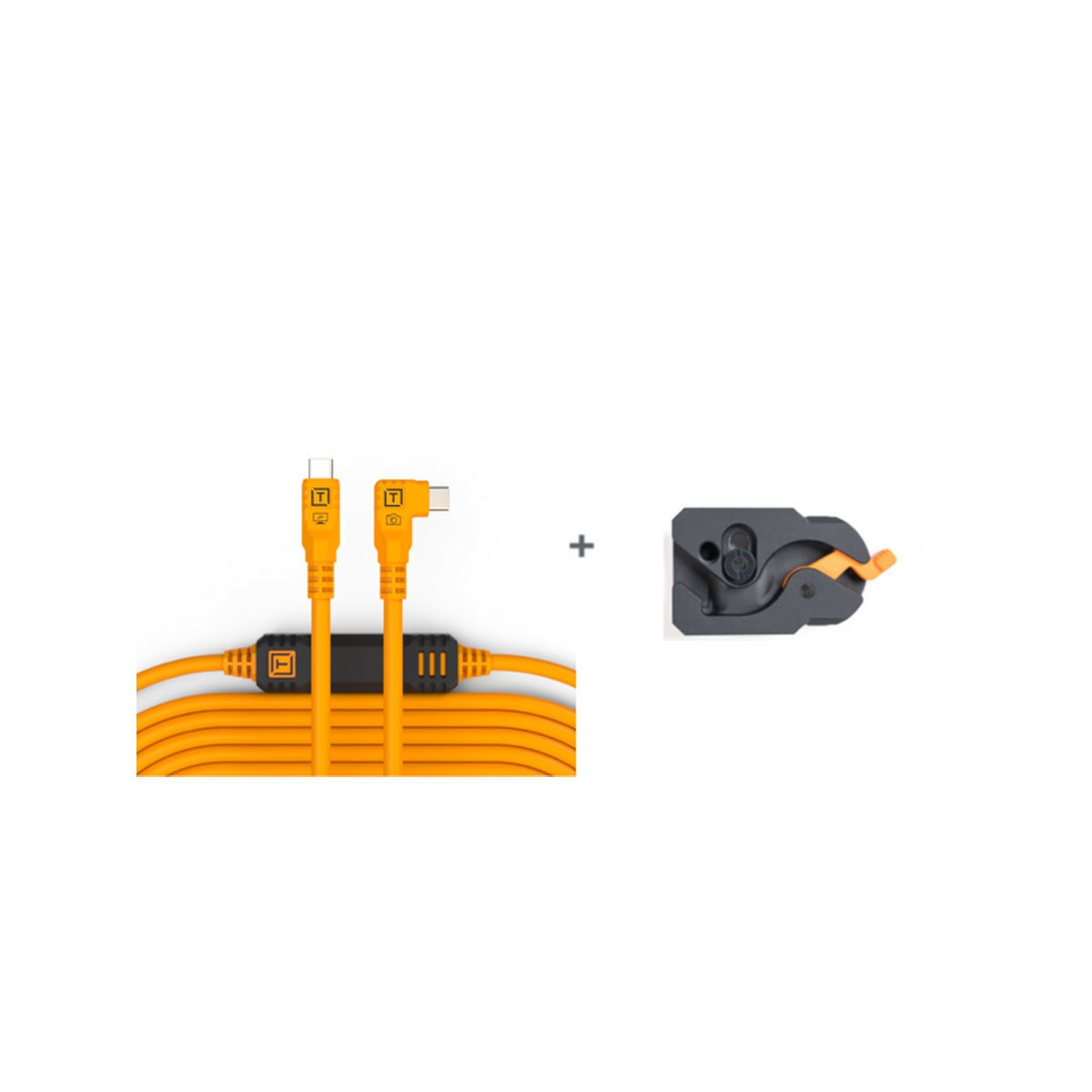 Tether Tools LeverLock Plate and TetherPro Optima 10G 15' Usb-c Straight to Usb-c Right Angle Cable