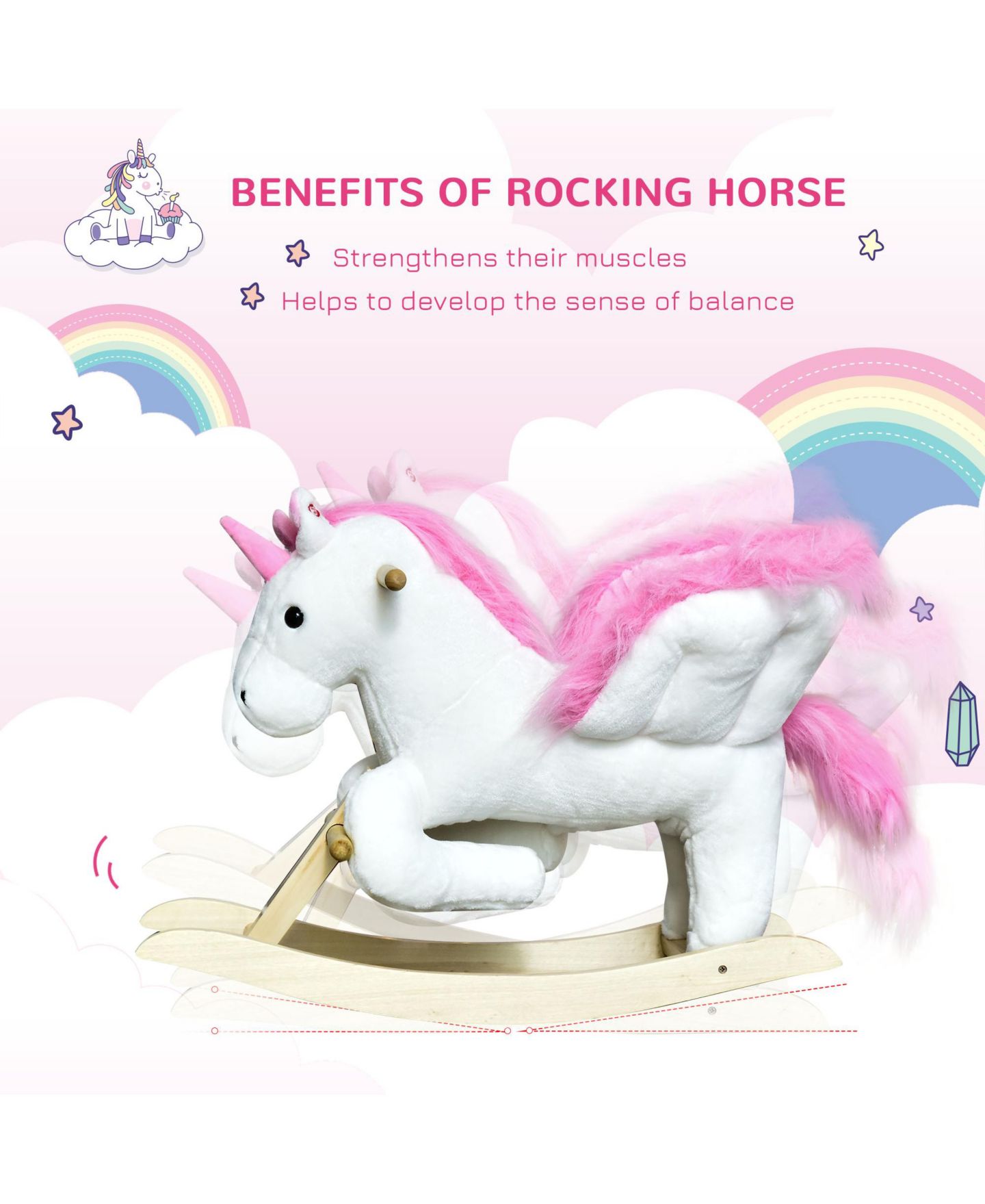 Детская мягкая игрушка Qaba Unicorn Singing Plush Rocking Chair, Ages 18-36 Months — фото 5