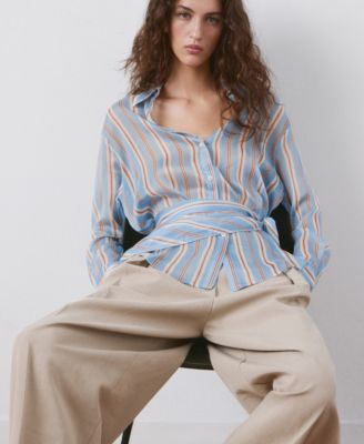 Women's Scarf Detail Striped Shirt