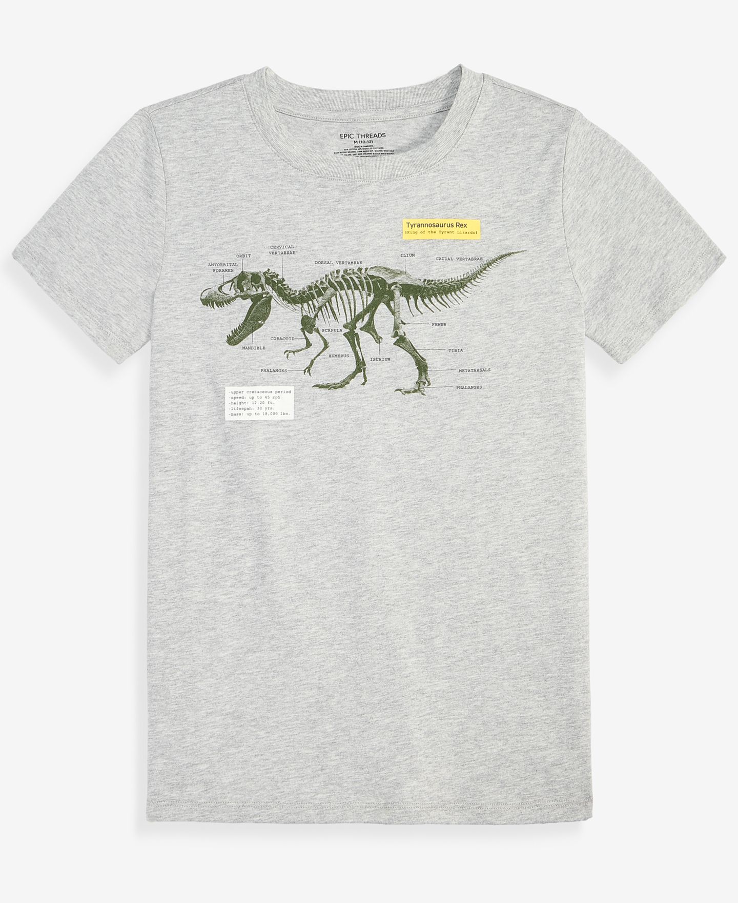 Футболка Epic Threads Dinosaur Graphic для мальчиков, цвет: Меланжевый — фото 1