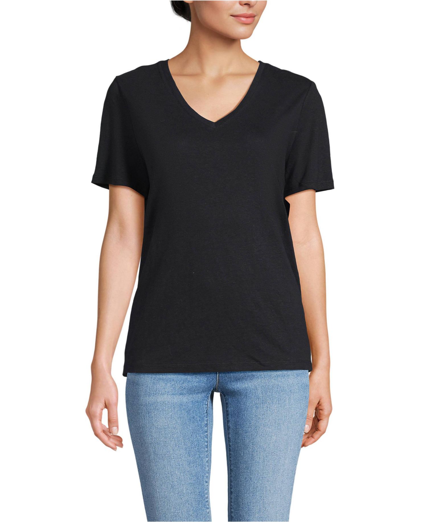 Women's Short Sleeve Linen Blend V-neck Tee