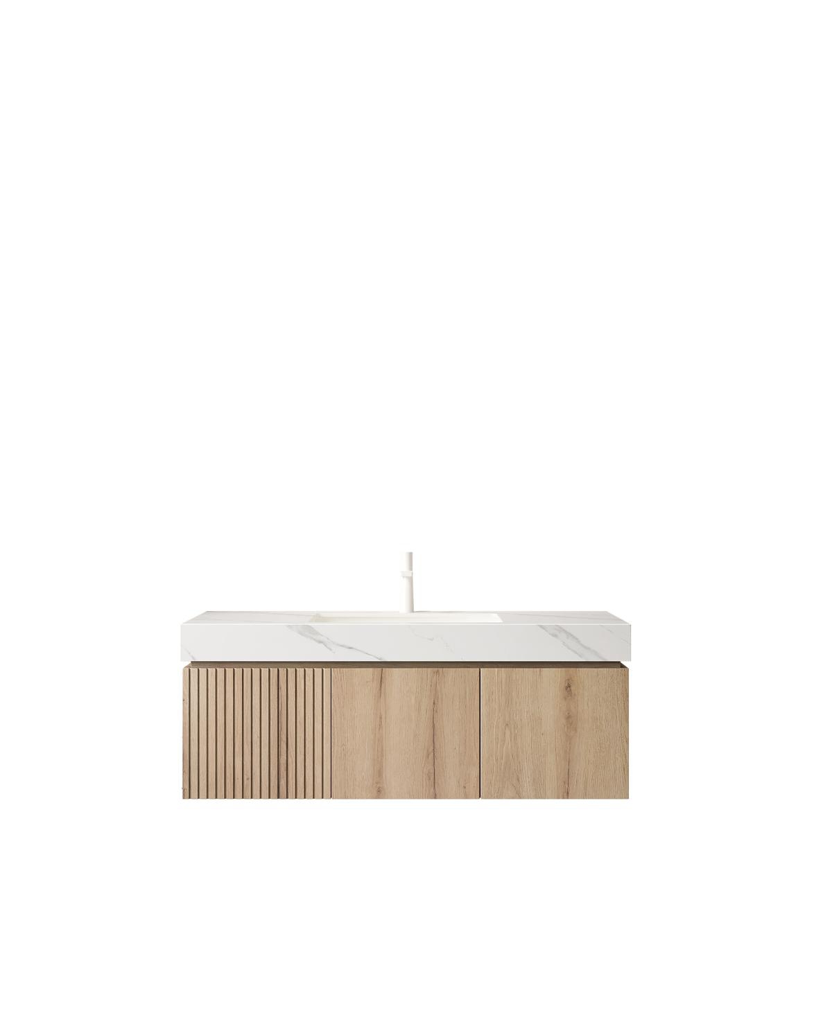 Sillysis Wall Mounted Bathroom Vanity with Carrara Sintered Stone Top, Undermount Ceramic Sink