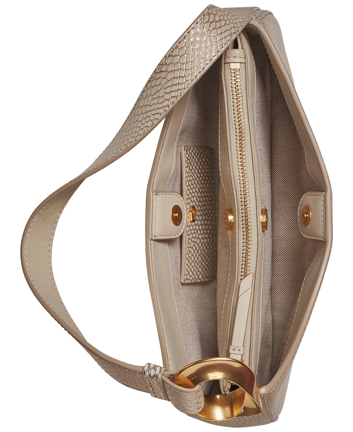 Женская сумка Donna Karan New York Jersey Small Snake Shoulder Handbag, цвет: Металлик костяной — фото 4