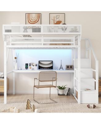 Loft Bed with Desk, Stairs, Charging Station