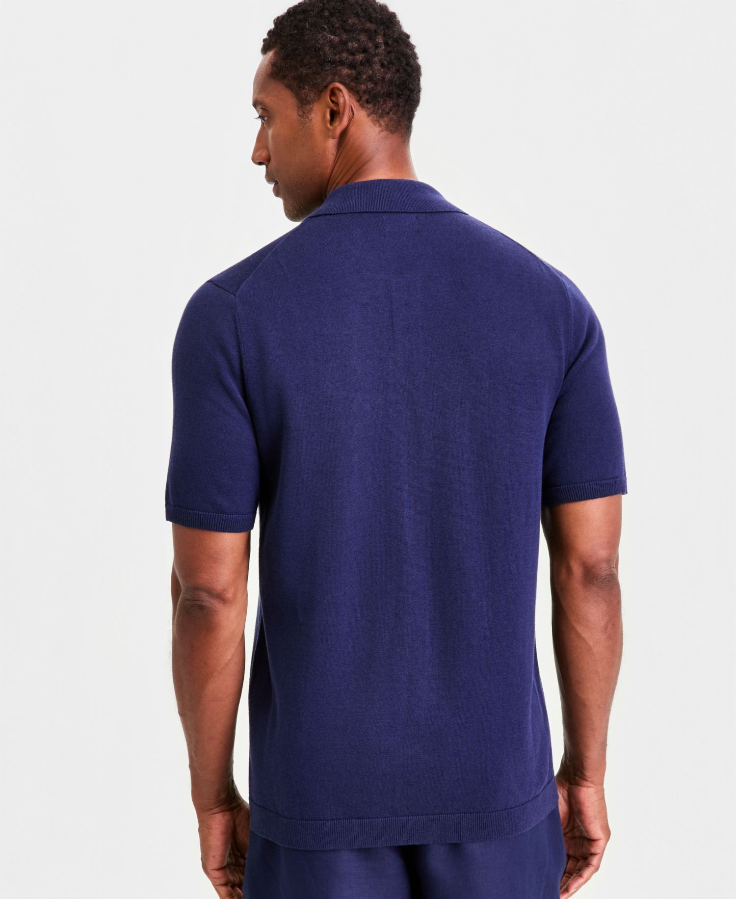 Men's Short-Sleeve Linen and Cotton Button Sweater Polo Shirt
