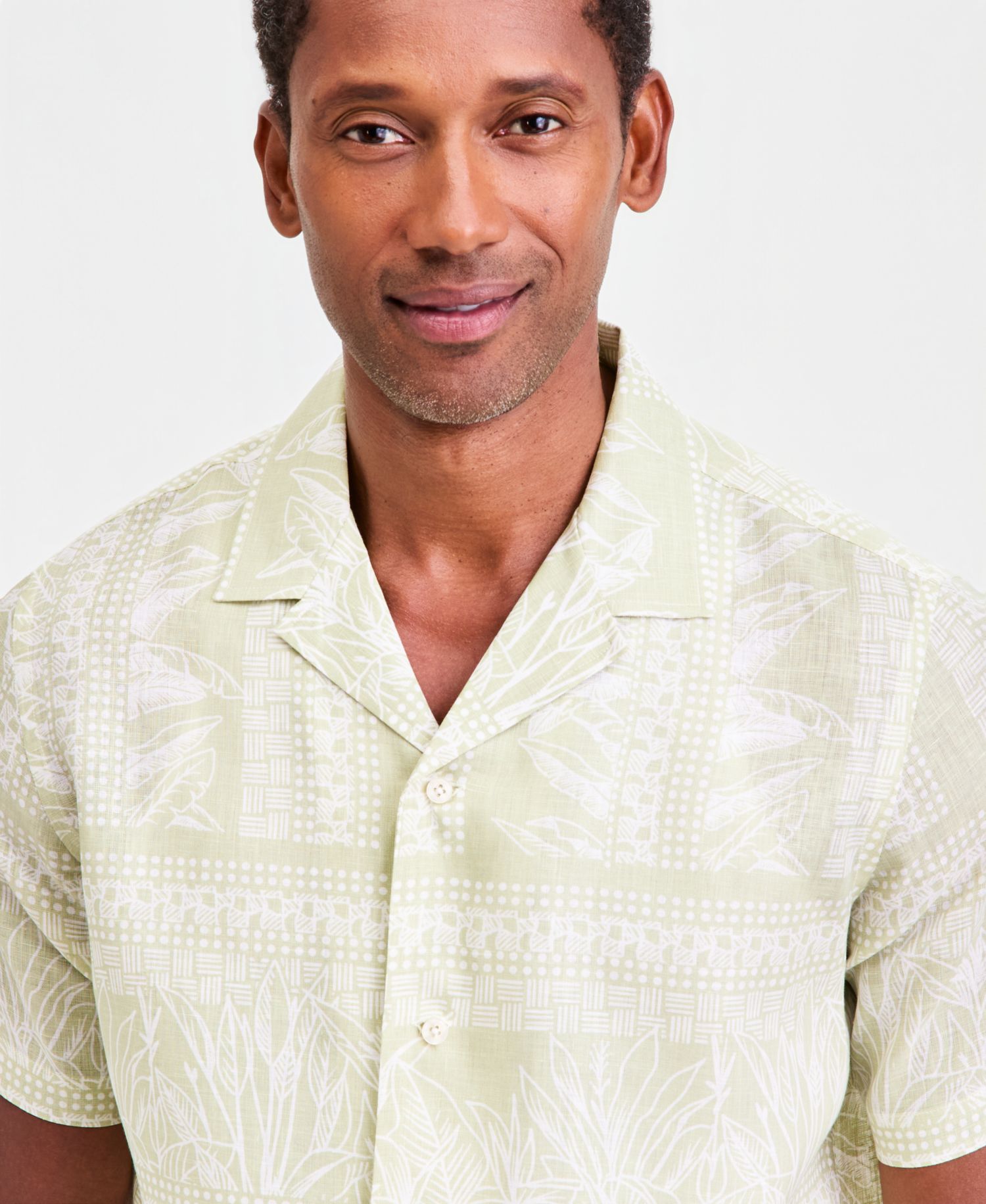 Men's Tropical Row Camp Collar Linen Short Sleeve Shirt, Macy's Exclusive