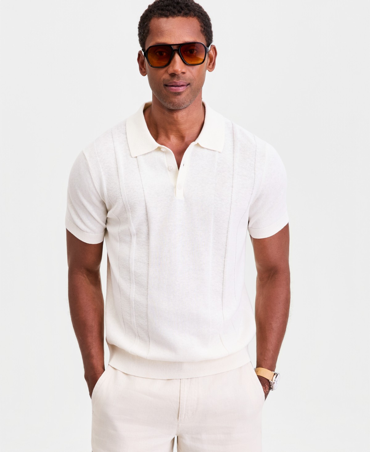Мужские Club Room Men's Short-Sleeve Linen and Cotton Engineer Sweater — фото 1