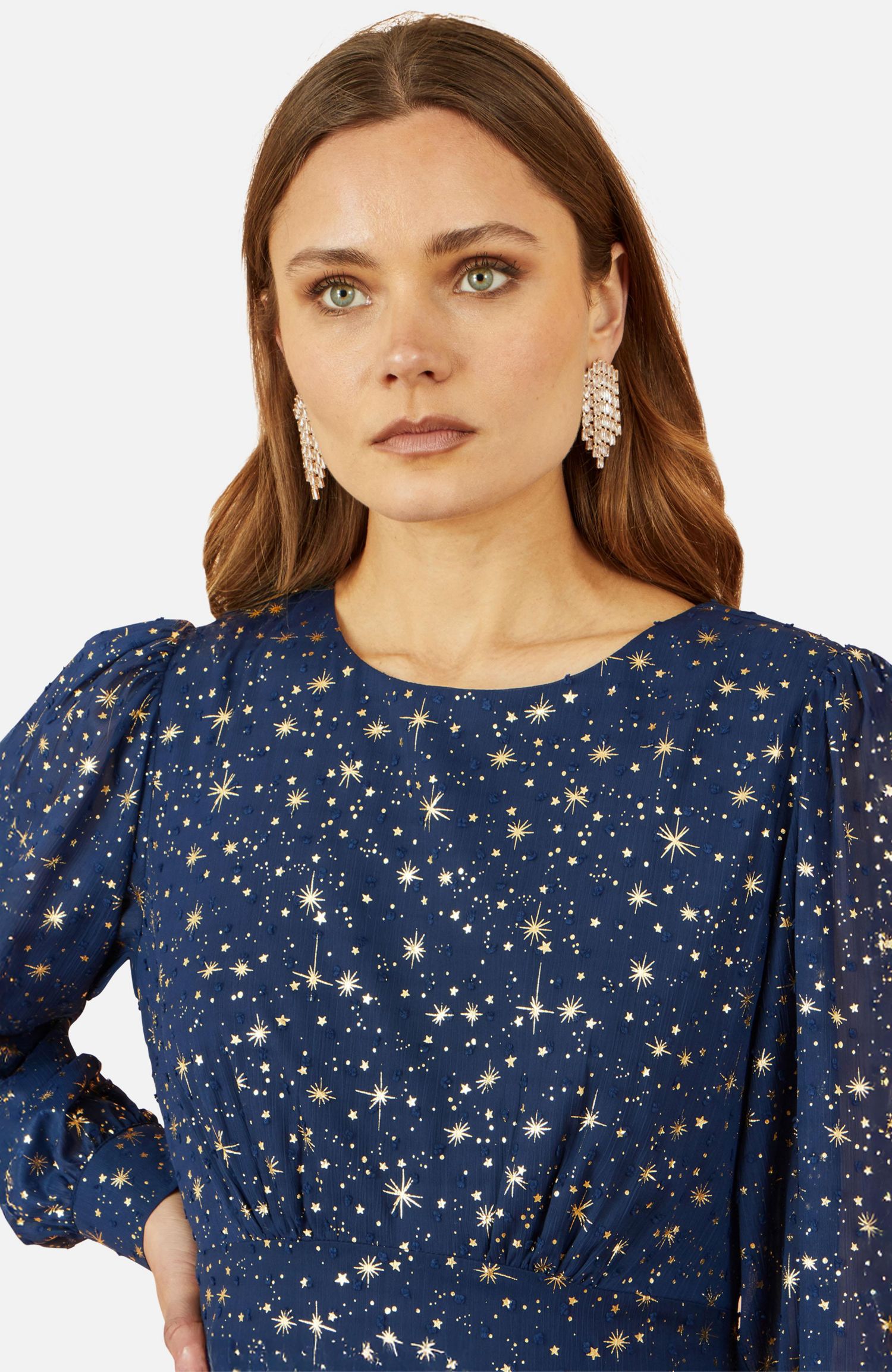 Women's Star Print Foil Long Sleeve Dress
