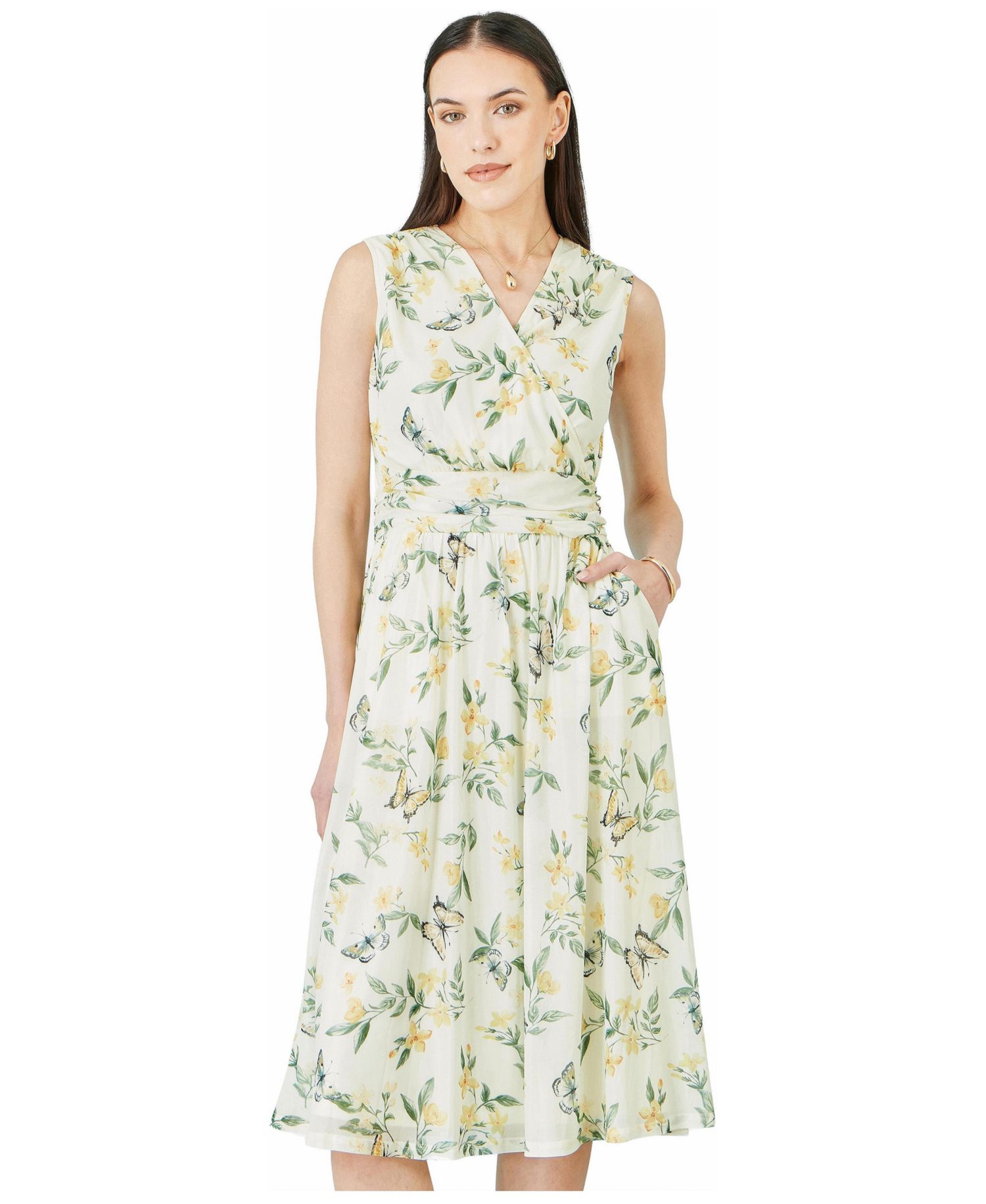 Women's Floral Print Mesh Stretch Midi Dress