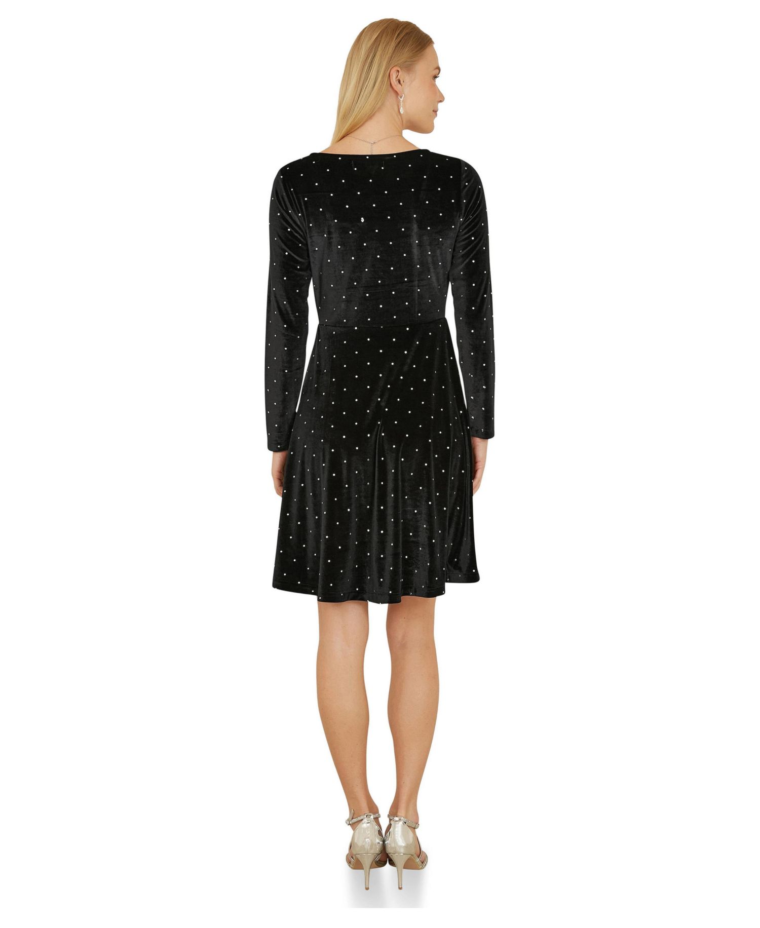 Women's Diamante Long-Sleeve Skater Dress