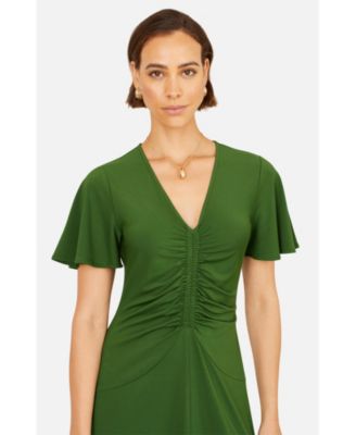 Yumi Women's Ruched Front Stretch Midi Dress - Orange