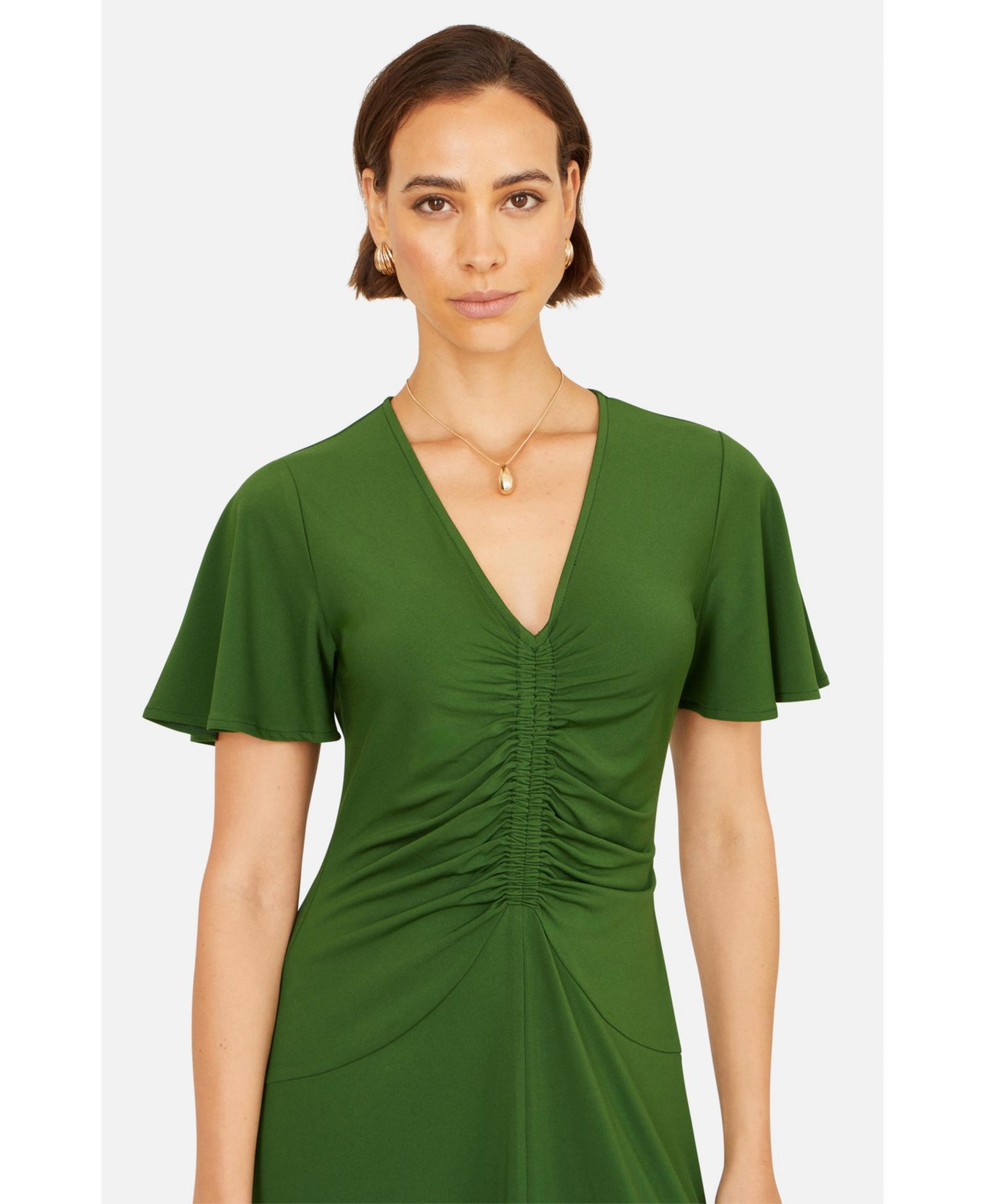 Women's Ruched Front Stretch Midi Dress