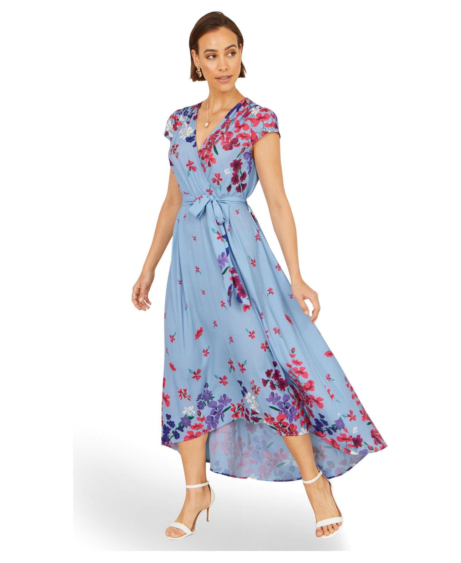 Women's Floral Mirror Dip Hem Wrap Dress