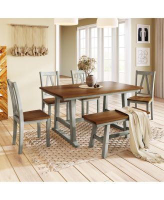 Farmhouse 6-Piece Dining Set with Bench and 4 Chairs
