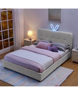 Kids Upholstered Bed  Rabbit Headboard, LED and Drawers