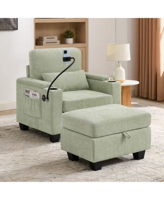 Cyan Recliner Sofa w/USB, Stand and Storage Ottoman