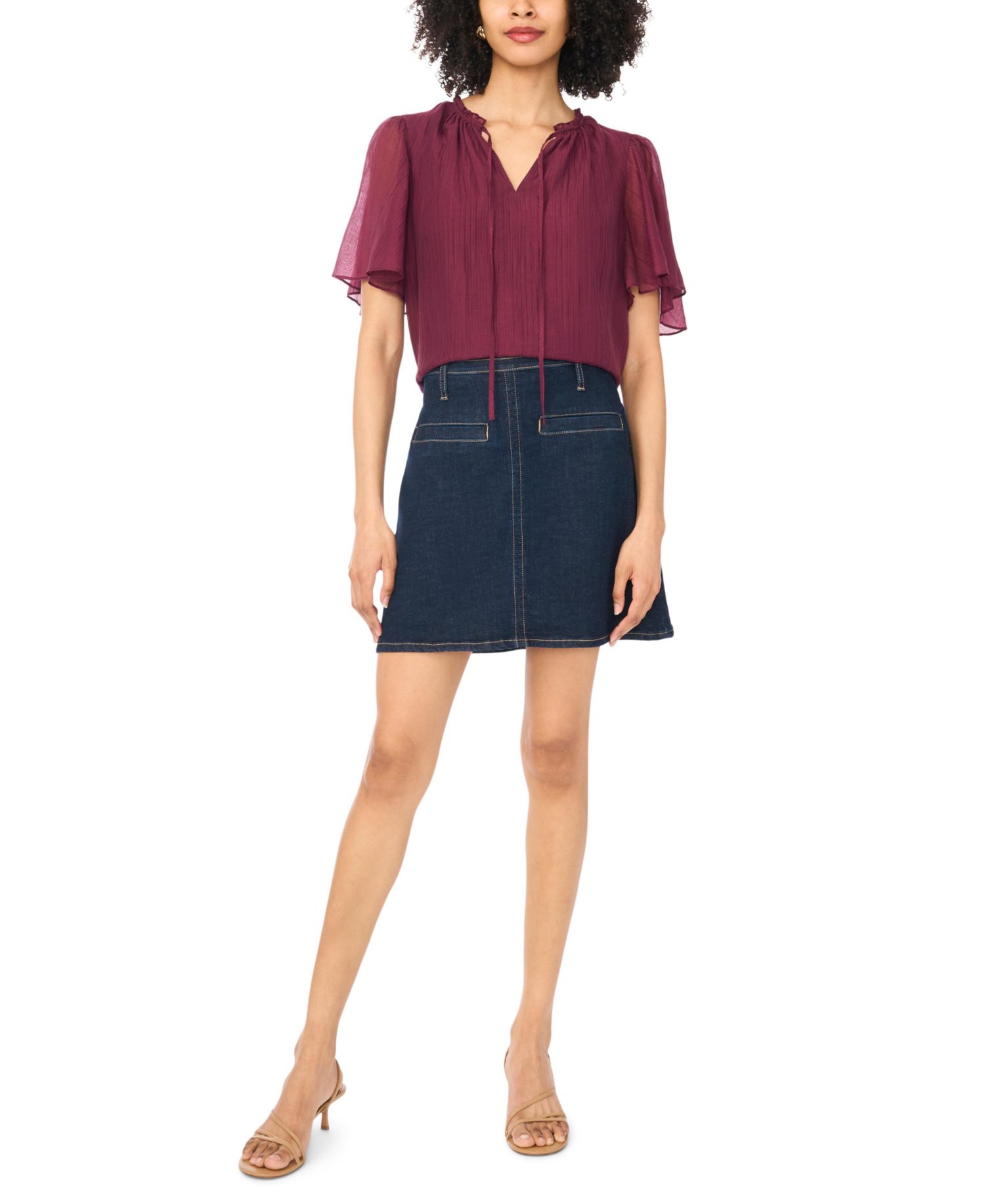 Women's Tie-Neck Short-Sleeve Blouse
