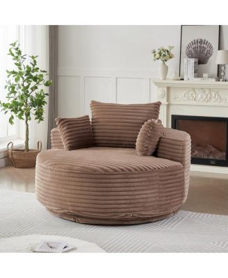 55"L Corduroy Foam Single Swivel Chair, Fluffy Modern Sleeper, 360 Degree Swivel