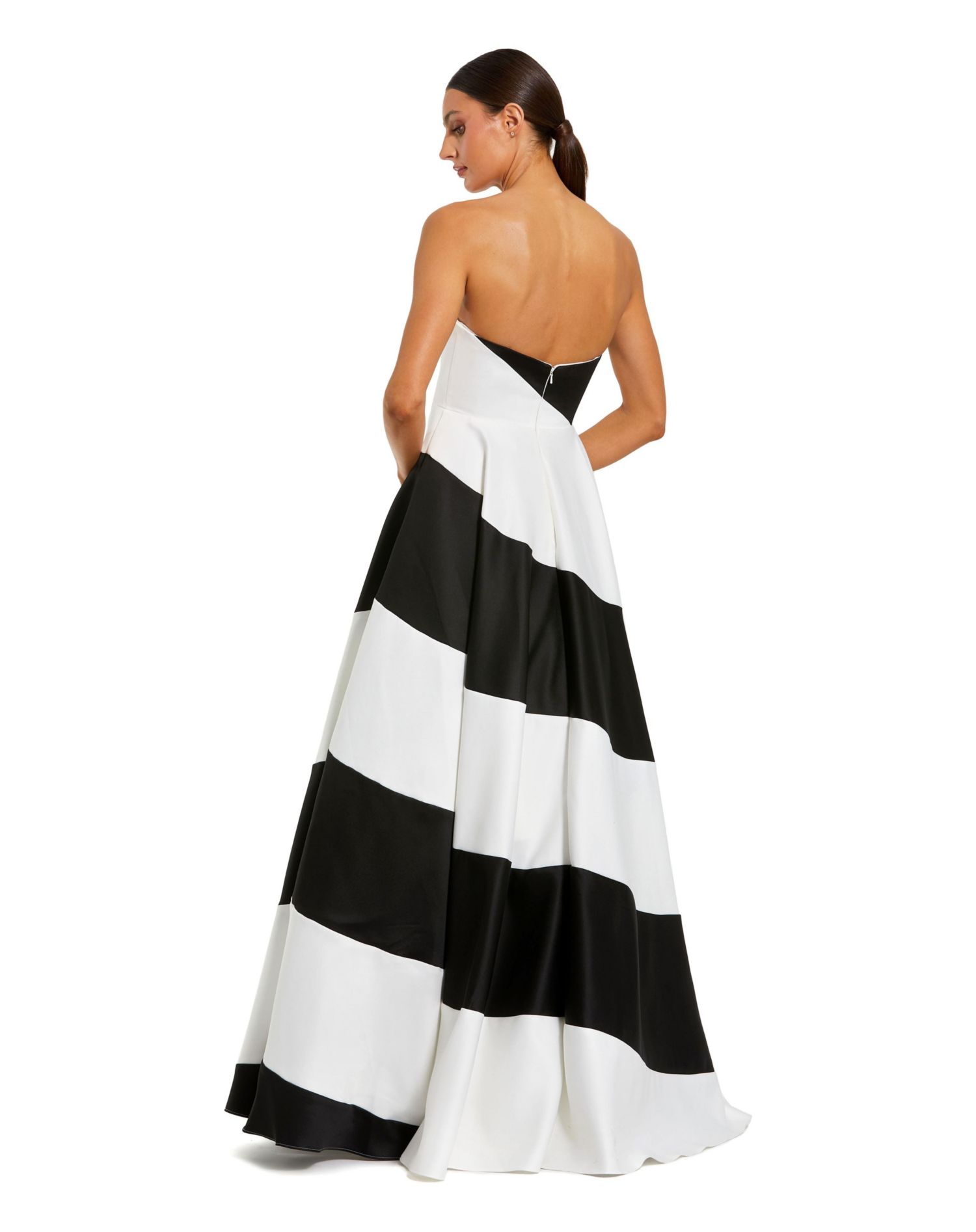 Petite Strapless Satin Ballgown with Bold Colorblock Stripes