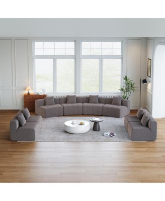 Chenille Curved Sectional Sofa with 8 Pillows and Modular Seats