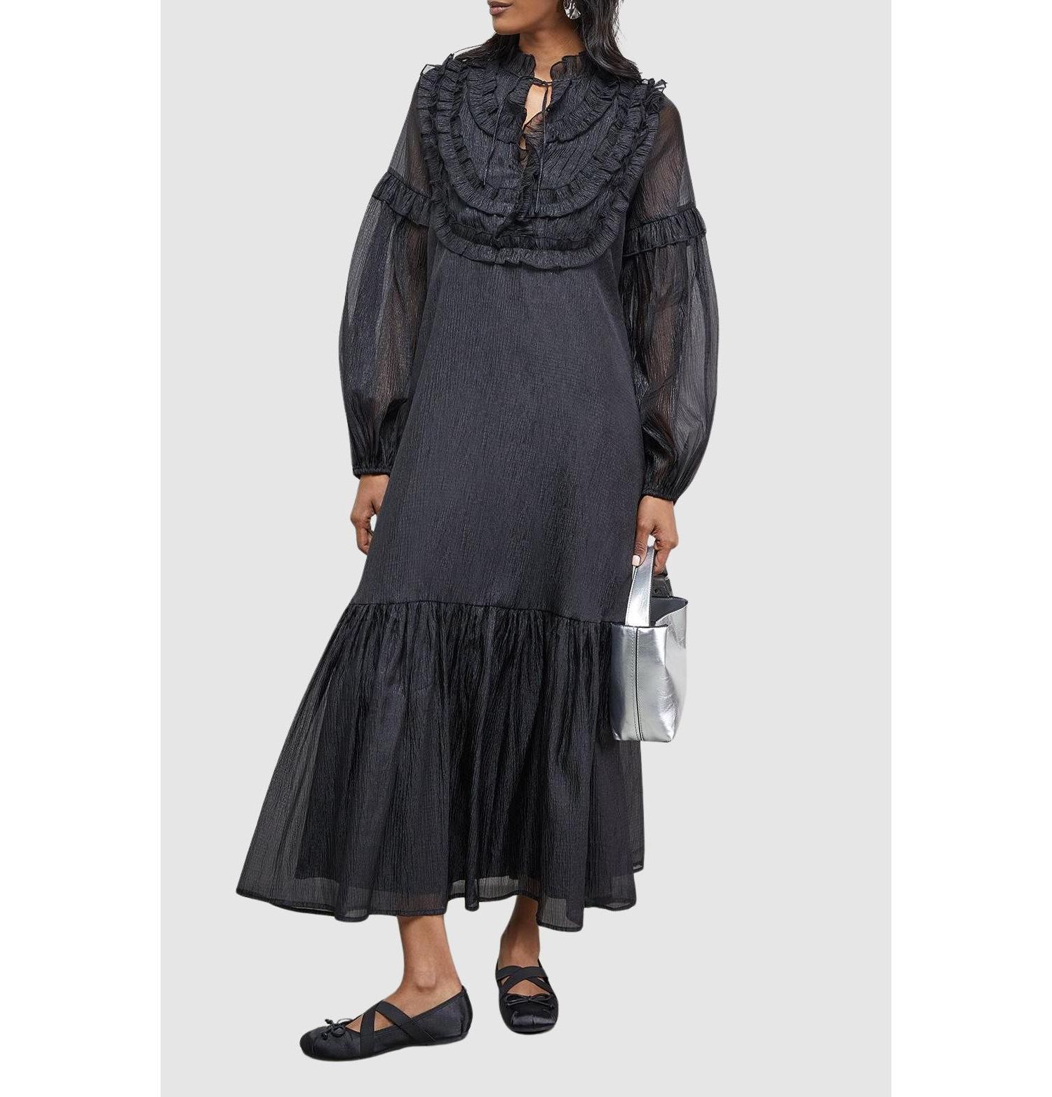 Women's Crinkle Stripe Frill Midi Dress