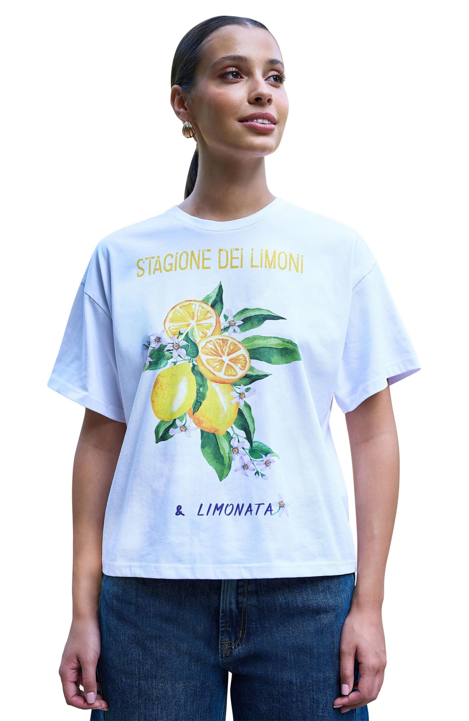 Women's Retro Lemon Print Cotton T Shirt