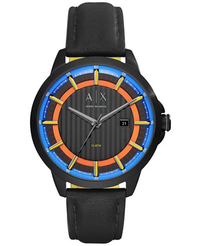 A|X Armani Exchange Men's Black Leather Strap Watch 44mm AX2265