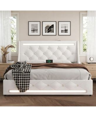 Upholstered Bed LED, Drawers, Charging, No Box Spring